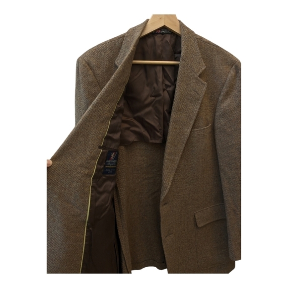 Austin Reed of Regent Street blazer brown virgin wool elbow pads tweed - Picture 6 of 13